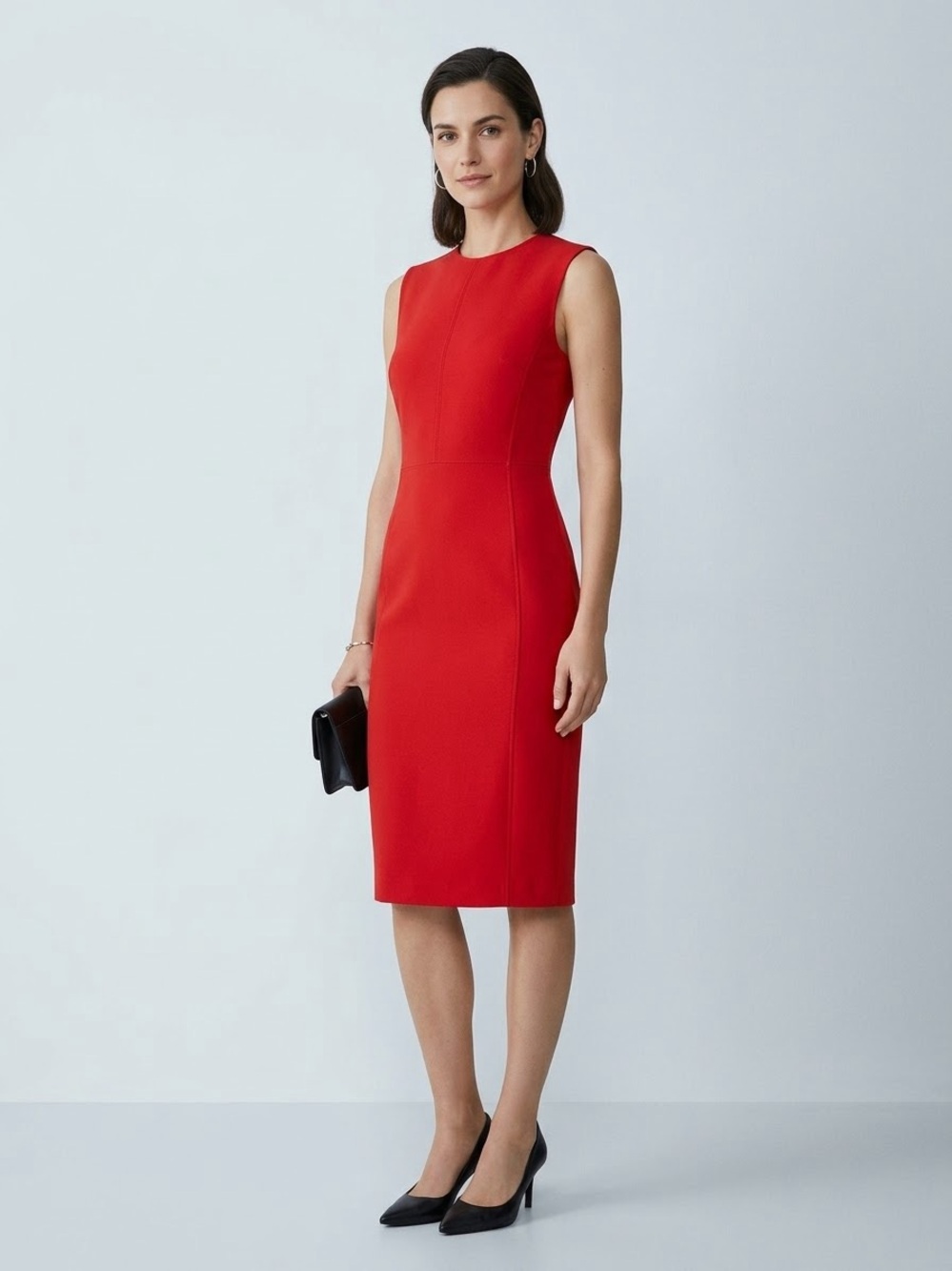 Zara Red Sleeveless Midi Sheath Dress